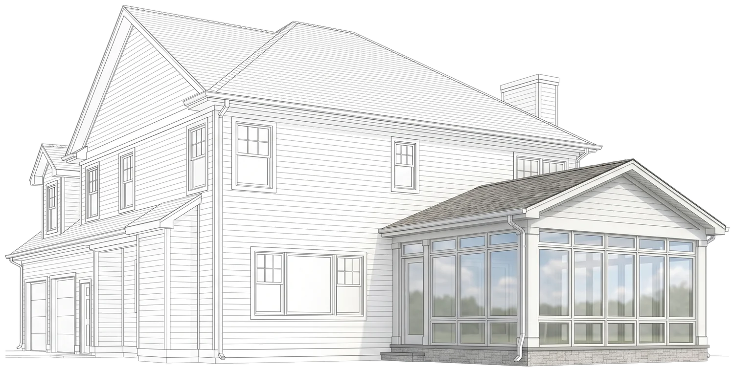 From linework to built: sunroom addition rendering